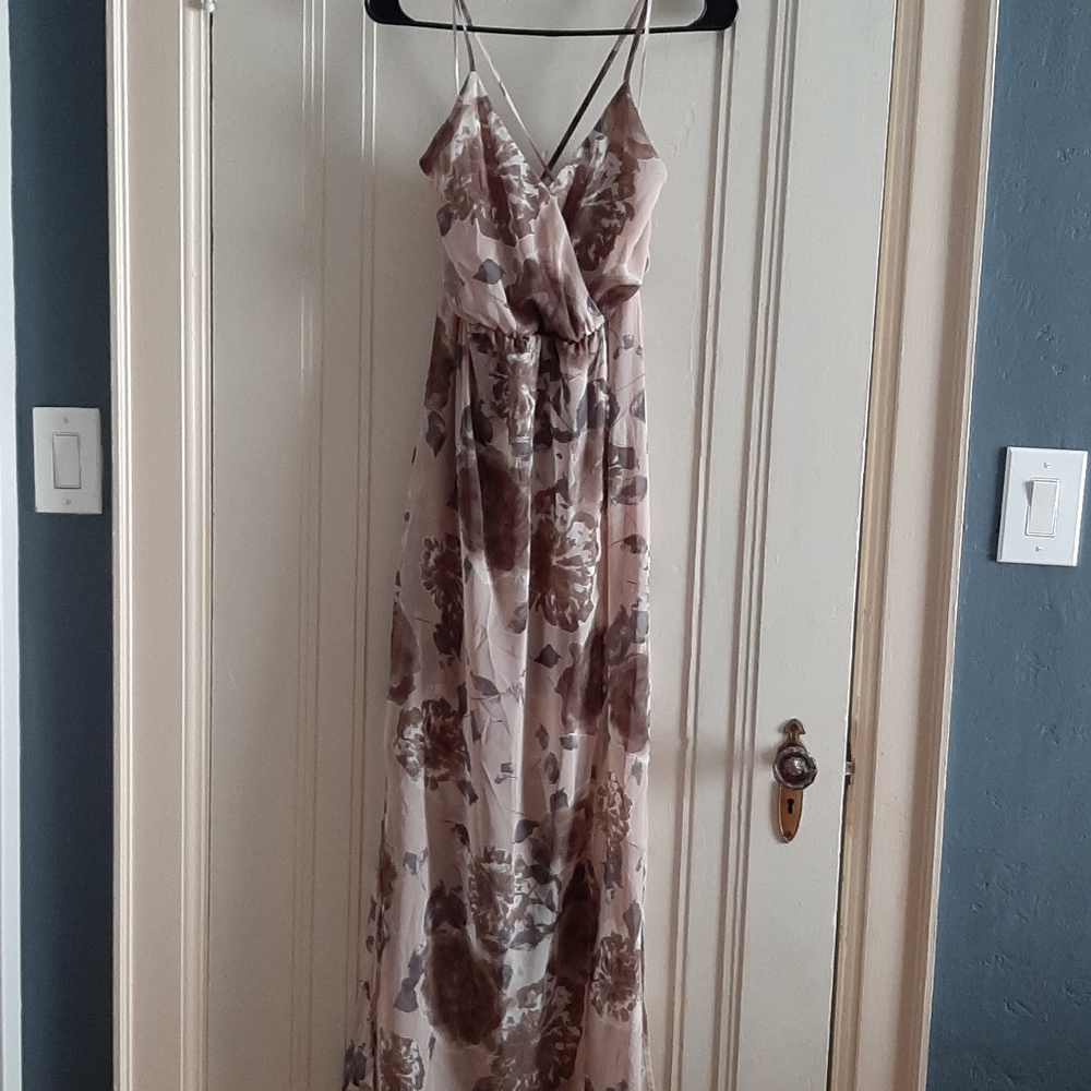 Sienna Sky Watercolor Floral Mauve Grey Maxi Dress